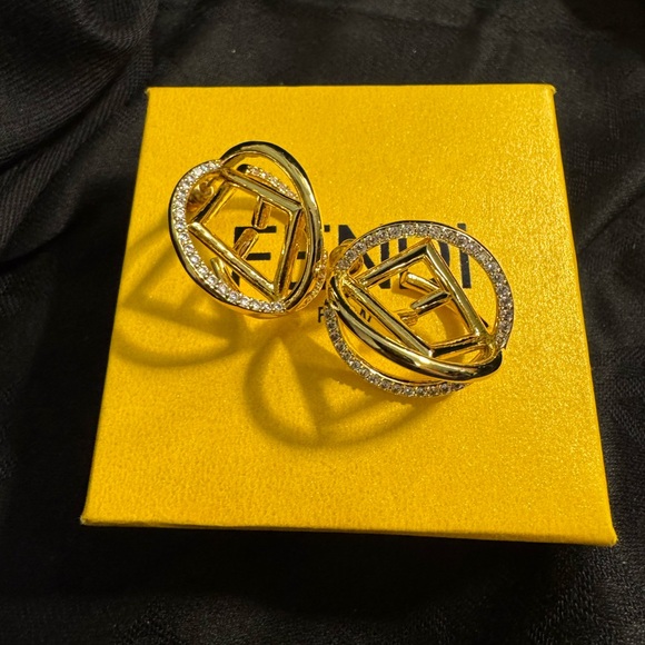 Fendi Jewelry - Fendi FF Elegant Gold Interlock Crystal Earrings